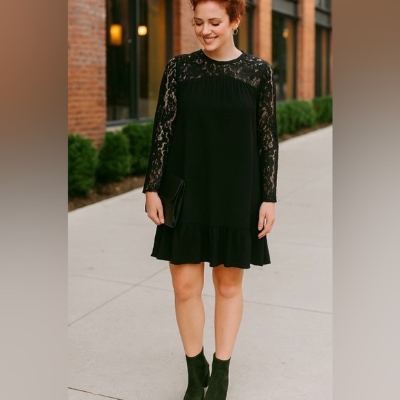 Zara Dresses & Skirts - Zara Elegant Black Lace Sleeve Dress